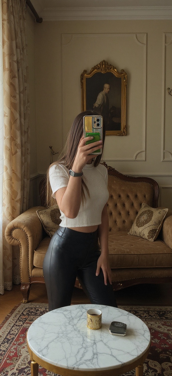 Пример: из фото создано видео — изящная девушка, зеркало