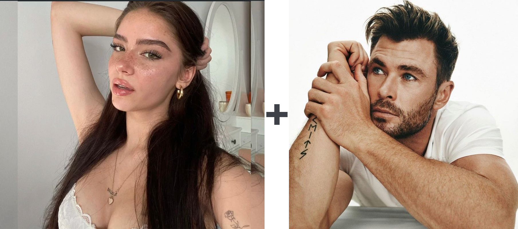 Пример: поцелуй из двух фото, парень и девушка нежно целуются