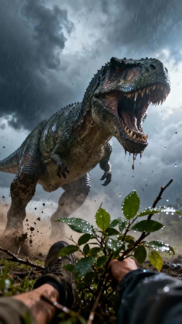 Пример Seedance Ai: динозавр бежит за камерой